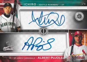 Career Achievement Award Continuity Dual Autograph Card, Albert Pujols and Ichiro, 2022 Topps Tribute Baseball