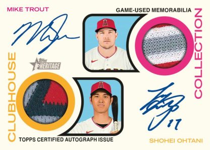 Clubhouse Dual Autograph Relic Card, Shohei Ohtani and Mike Trout