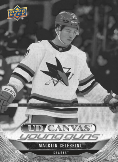 Macklin Celebrini Black and White Canvas Young Guns Card – 2024-25 Upper Deck Extended Series Hockey