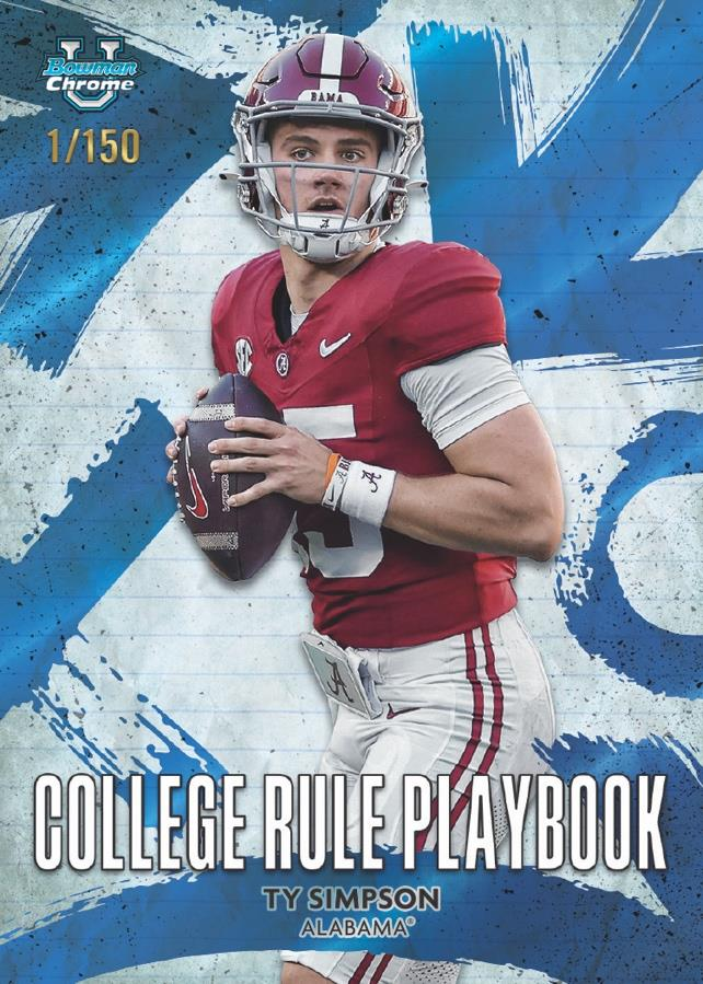 Ty Simpson College Rule Playbook Blue Parallel - 2025 Bowman University Chrome Football