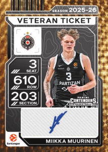 Miikka Muurinen Veteran Season Ticket Premium Edition Gold Vinyl - 2025-26 Panini Contenders EuroLeague Basketball