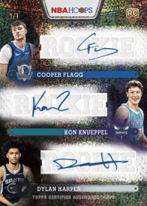 Cooper Flag Kon Knueppel Dylan Harper Rookie Triple Auto Pixel Burst Platinum - 2025-26 Topps Hoops Basketball