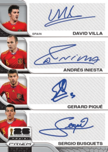 David Villa Andres Iniesta Gerard Pique Sergio Busquets Quad Signatures - 2026 Panini Prizm World Cup Soccer