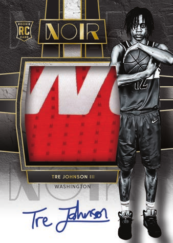 Tre Johnson Rookie Patch Autographs Black and White Holo Gold - 2025-26 Panini Noir Basketball